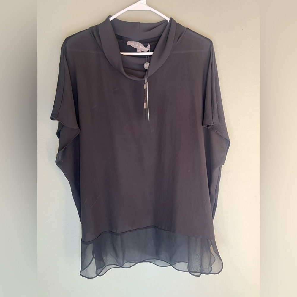 Lola & Sophie NWT 100 percent silk blouse cowl neck sheer detail size small